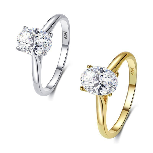 Olivia - Elegant Oval Zircon Ring – Sterling Silver and Gold Plated