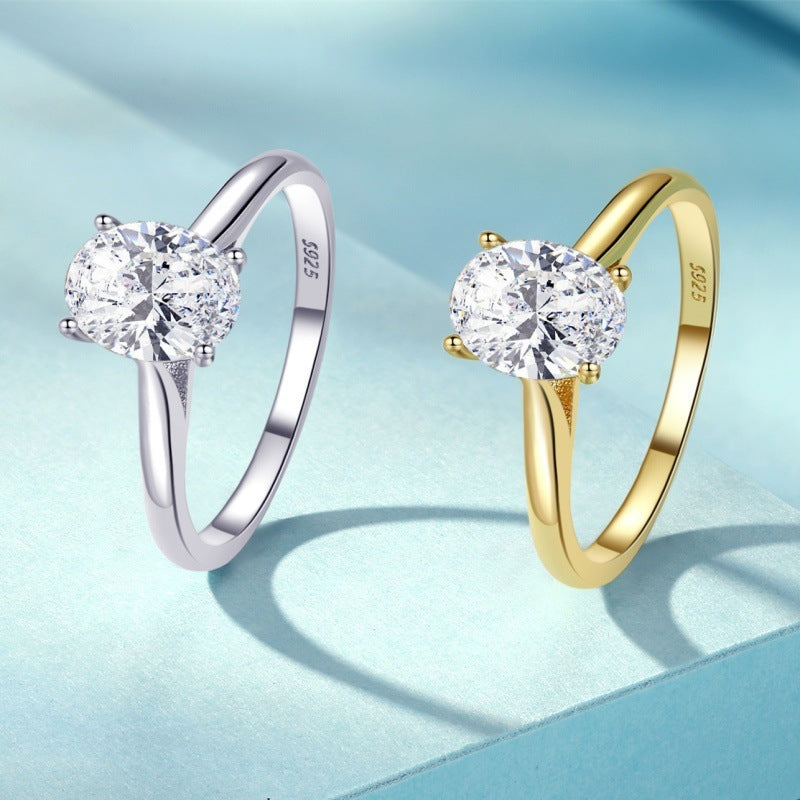 Olivia - Elegant Oval Zircon Ring – Sterling Silver and Gold Plated