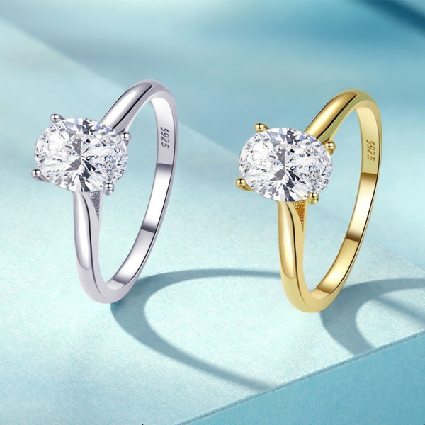 Olivia - Elegant Oval Zircon Ring – Sterling Silver and Gold Plated