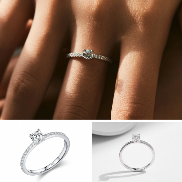 Luna - Sterling Silver Moissanite Ring with Cubic Zircons