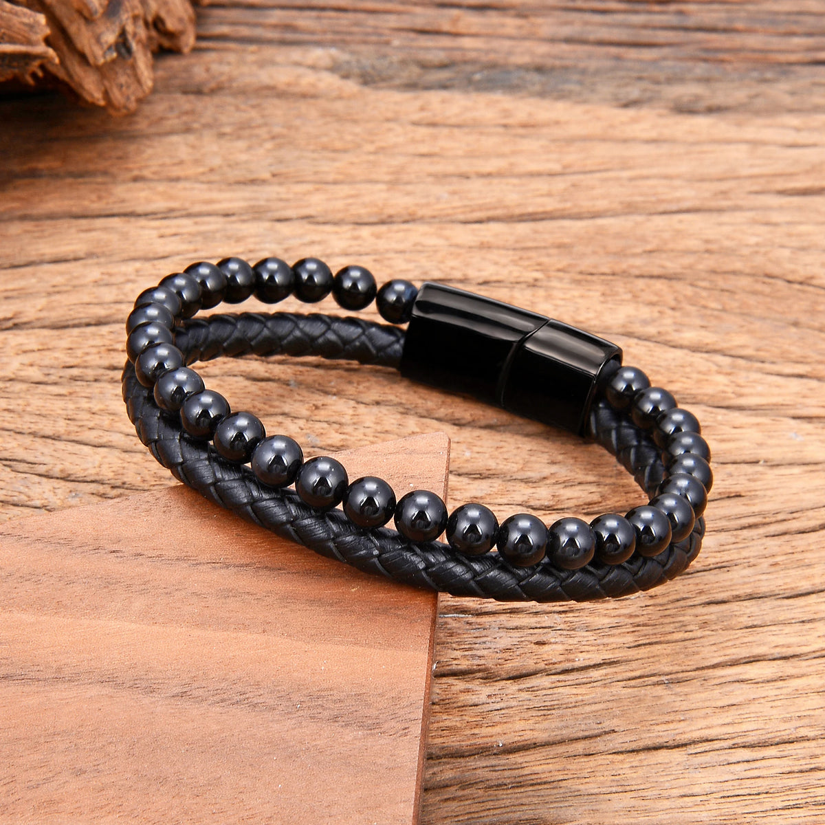 Draven - Men’s Genuine Leather Gemstone Stainless Steel Bracelet