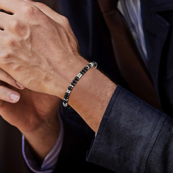 Natuurlijke Obsidiaan Edelsteen Roestvrijstalen Heren Armband