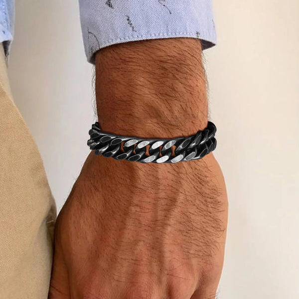 Valor Black - Roestvrijstalen Cubaanse armband voor heren