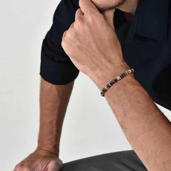 Natuurlijke tijgeroog edelsteen roestvrij staal herenarmband