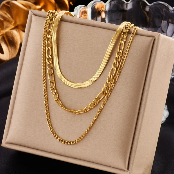 The Snake Set – Golden Stainless Steel Layered Necklace Set