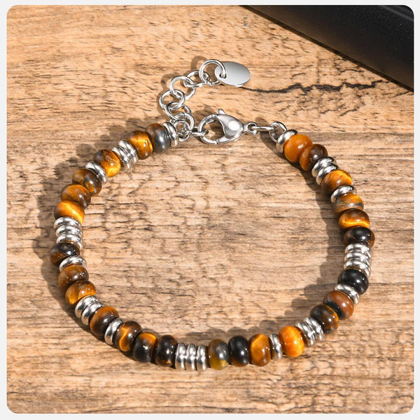 Natuurlijke tijgeroog edelsteen roestvrij staal herenarmband