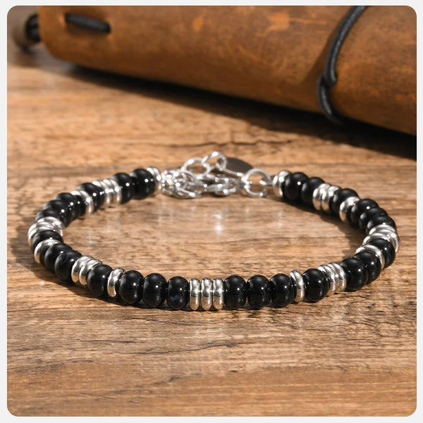 Natuurlijke Obsidiaan Edelsteen Roestvrijstalen Heren Armband