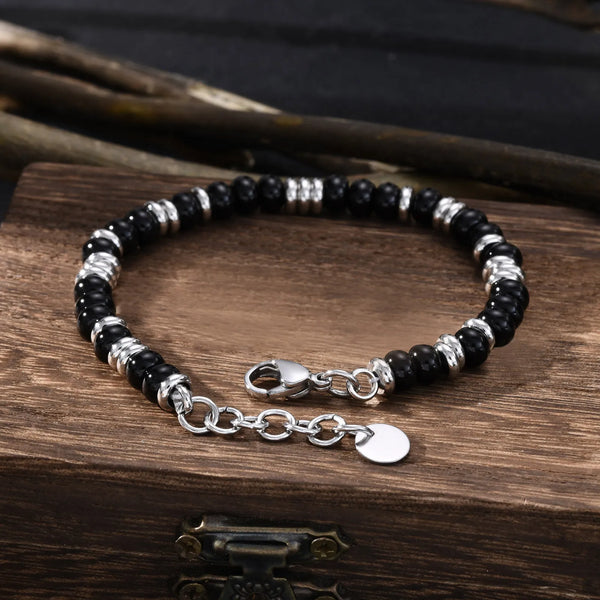 Natuurlijke Obsidiaan Edelsteen Roestvrijstalen Heren Armband