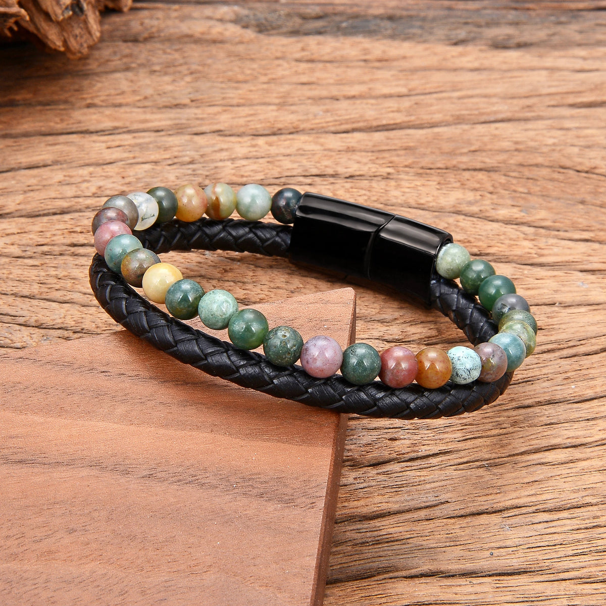 Draven - Men’s Genuine Leather Gemstone Stainless Steel Bracelet