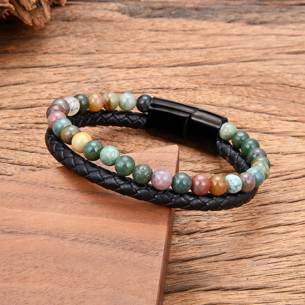 Draven - Men’s Genuine Leather Gemstone Stainless Steel Bracelet
