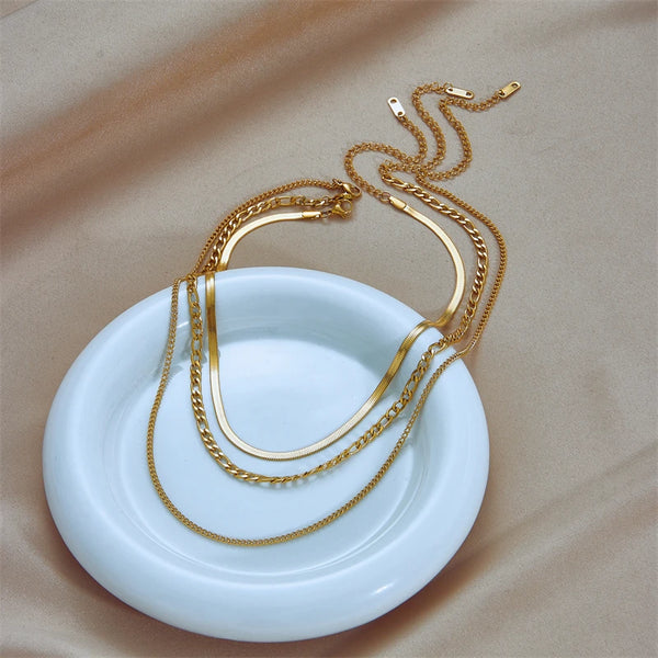 The Snake Set – Golden Stainless Steel Layered Necklace Set