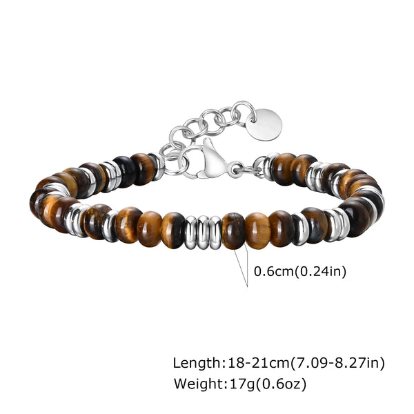 Natuurlijke tijgeroog edelsteen roestvrij staal herenarmband