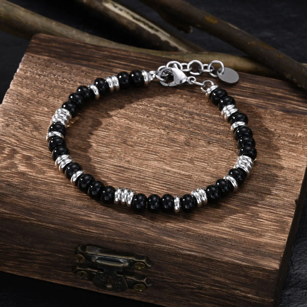 Natuurlijke Obsidiaan Edelsteen Roestvrijstalen Heren Armband